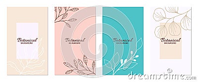 Background template with copy space for text and line drawings flowers in pastel colors Vector Illustration