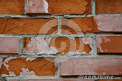 Background and texture of brick. Broken, scratched and cracked, brick on the wall. Stock Photo
