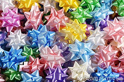 Background texture of colorful ribbon bows Stock Photo