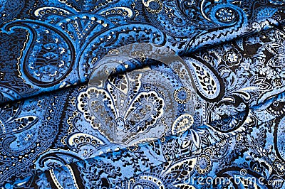 Background texture, Fabric blue paisley. Designed for Fabri-Quilt, this soft double napped flannel is perfect for Stock Photo