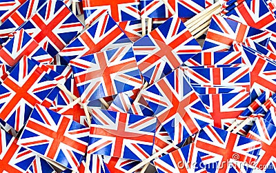 Background texture - a jumble of British Union Jack flag toothpicks Stock Photo