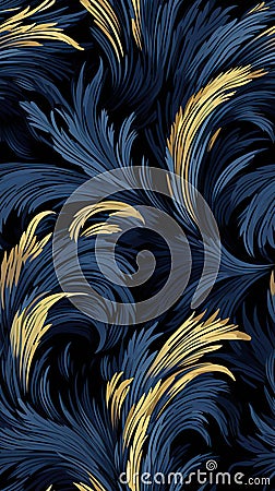 background texture photo macro pigeon feather blue and gold.Generative AI Stock Photo