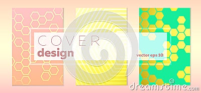 Hexagon backgrounds vector set of cover designs Vector Illustration