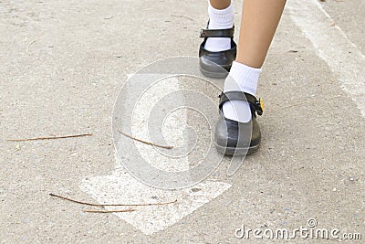 Background textured surface cement on the floors with shoes girl walking Stock Photo