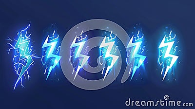 In the background, there is a lightning animation frame that fills from empty to full as a player progresses in a game Stock Photo