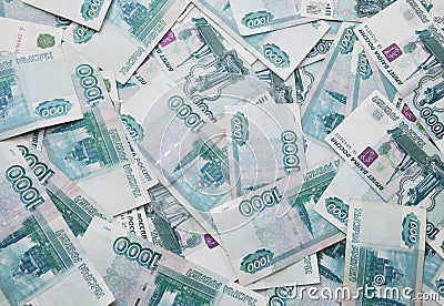 Background of thousand russian roubles bills Stock Photo