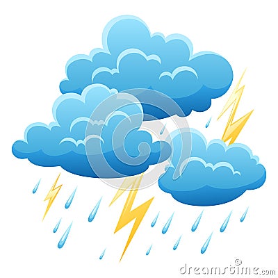 Background with thunderstorm. Illustration of clouds, rain and lightning. Vector Illustration