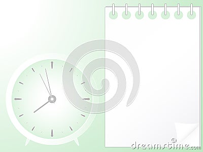 Background with time clock and office notepad Vector Illustration