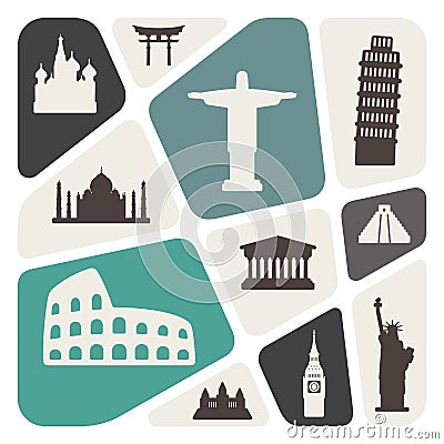 Background travel, vacation, famous places Vector Illustration