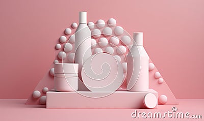 background treatment pastel skin bottle beauty layout cosmetic product pink care. Generative AI. Stock Photo