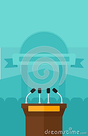 Background of tribune speech with microphones. Vector Illustration