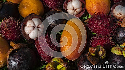 Tropical fruits background Stock Photo