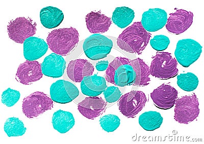 Background of turquoise and purple chaotic circles. Painted background Stock Photo