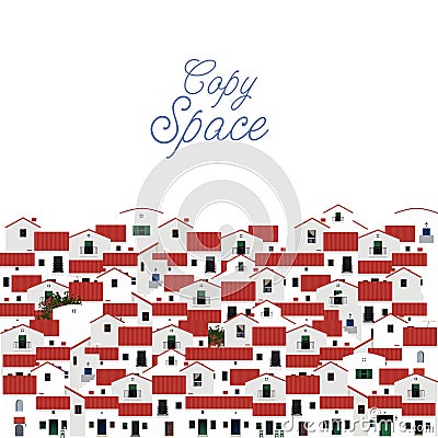 Background of typical Mediterranean houses. Typical image of southern Spain. White houses and red roofs. Blank space for text Vector Illustration