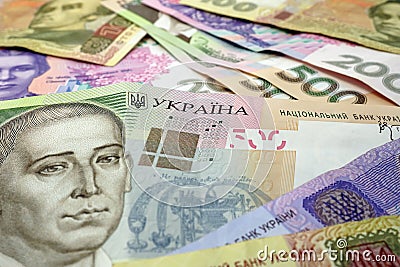 Background of the Ukrainian hryvnia. Stock Photo