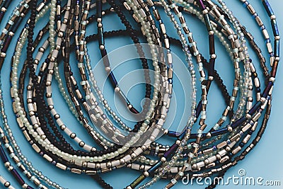 Background from a variety of jewelry made of various beads Stock Photo