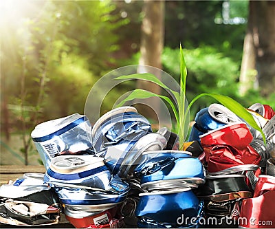 Background of various crashed beer cans Stock Photo