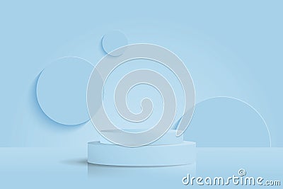 Background vector 3d light blue rendering with podium and minimal light blue pastel scene. Vector Illustration