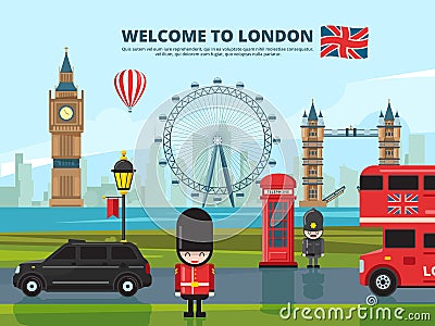 Background vector illustration with london urban landscape. England and uk landmarks Vector Illustration