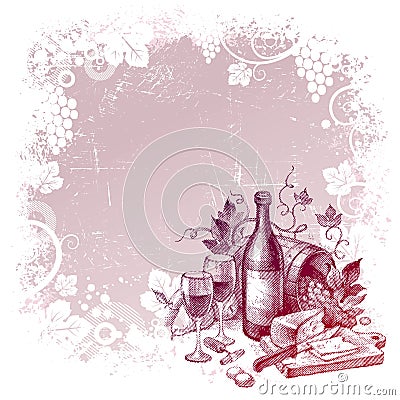 Background with vintage wine still life Vector Illustration