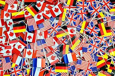 Background texture - a jumble of colorful international flag toothpicks Stock Photo