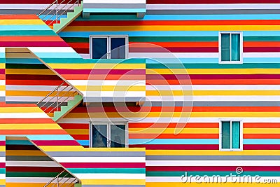 Background walls of bright colored buildings with fire escape / bright colored buildings Stock Photo