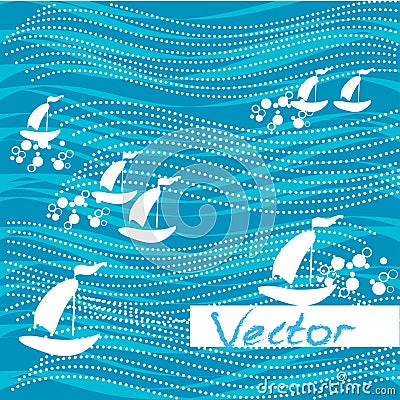 Background water waves ships. Vector abstract concept design Vector Illustration