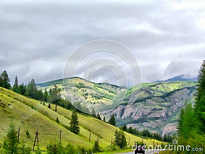 Background watercolor painting mountains landscape Stock Photo