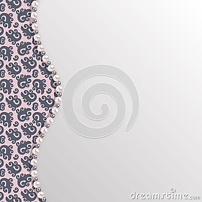 Background with black lace pattern and pearl border. Vector template. Vector Illustration