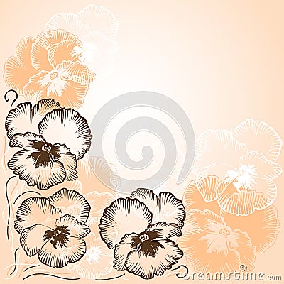 Background with white and brown flowers violets Vector Illustration