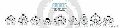 Background of White Different Robots Vector Illustration