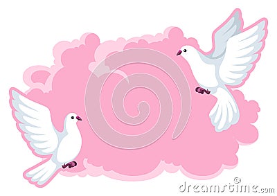 Background with white doves. Beautiful pigeons faith and love symbol Vector Illustration