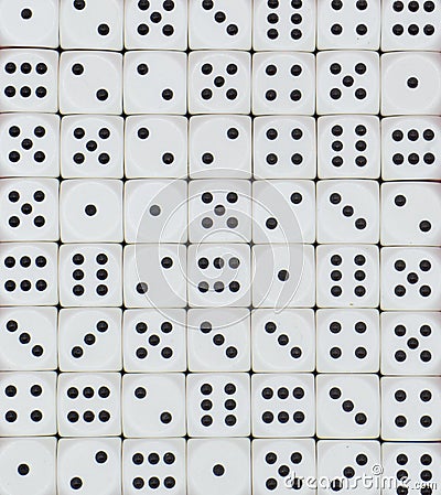 Background with white game cubes and black dots Stock Photo