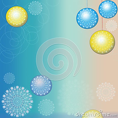 Background with white snowflakes for Christmas and New year. Digital Illustrations of snowflakes and balls Stock Photo