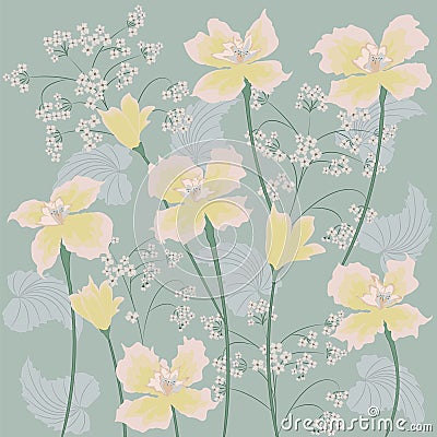 Background wild flowers of pale yellow narcissus art creative vector Vector Illustration