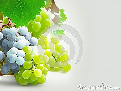 Background of a wine list with luscious white grapes and leaves. Stock Photo