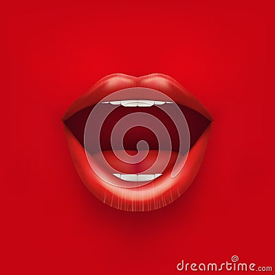 Background of Womans mouth with open lips. Vector Illustration