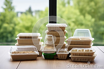 Box object lunch wooden background empty biodegradable plastic table container package disposable food Stock Photo