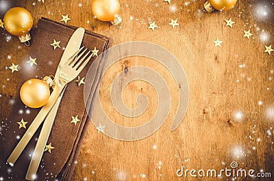 Background for Writing the Christmas Menu. Winter Table Setting. Stock Photo