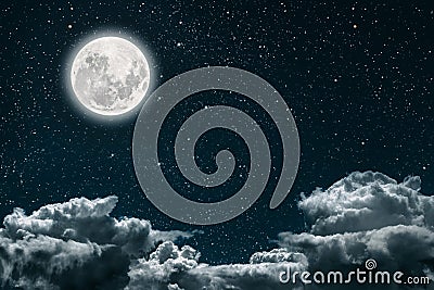 A backgrounds night sky with stars and moon and clouds. Stock Photo