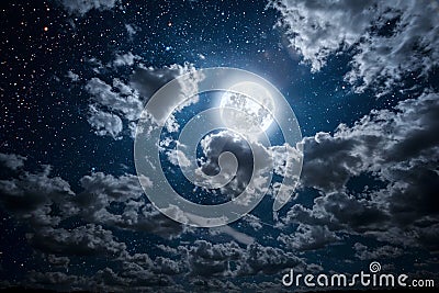 a backgrounds night sky with stars and moon and clouds. Elements of this image furnished by NASA Stock Photo