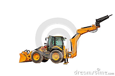 Backhoe loader or bulldozer - excavator with clipping path isolated Stock Photo