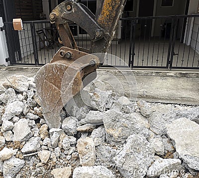 Backhoe Loader Digger at Road Works Construction Editorial Stock Photo