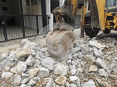 Backhoe Loader Digger at Road Works Construction Editorial Stock Photo