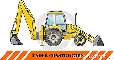 Backhoe loader. Heavy construction machine. Vector Vector Illustration