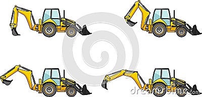 Backhoe loaders. Heavy construction machines Vector Illustration