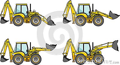 Backhoe loaders. Heavy construction machines Vector Illustration