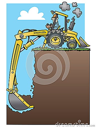 Backhoe tractor digging a deep hole Vector Illustration
