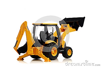 Backhoe tractor toy on white Stock Photo