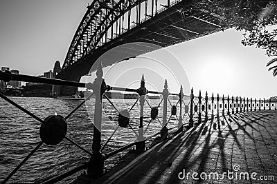 Backlight photo of Harbour Bridge just before sunset, Sydney Editorial Stock Photo